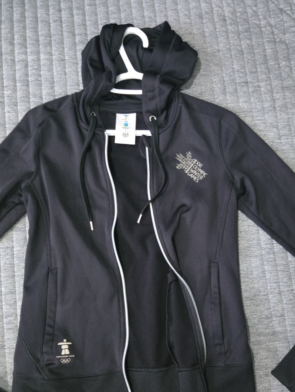 Black Hooded Bomber Jacket with Olympic Logo